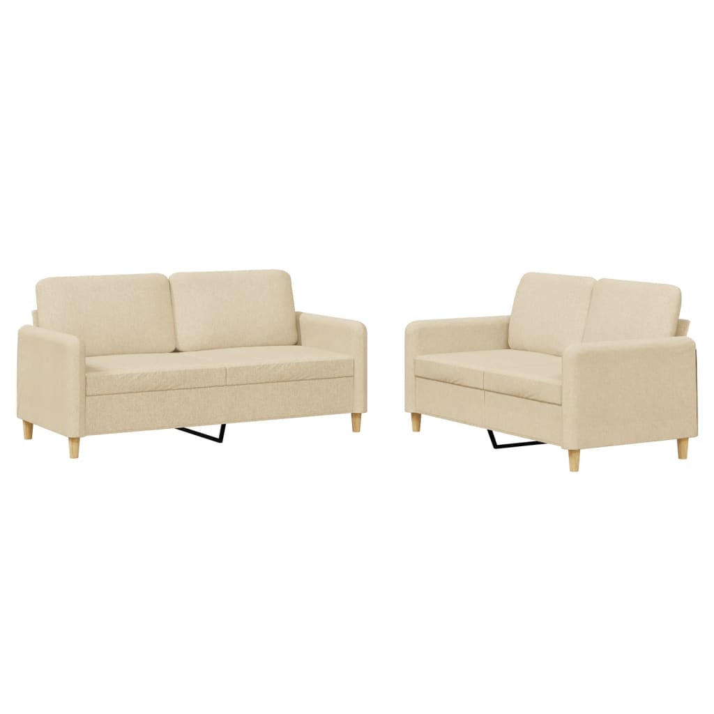 2 részes krémszínű szövet ülőgarnitúra párnákkal