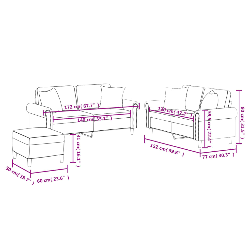 3 részes krémszínű műbőr ülőgarnitúra párnákkal