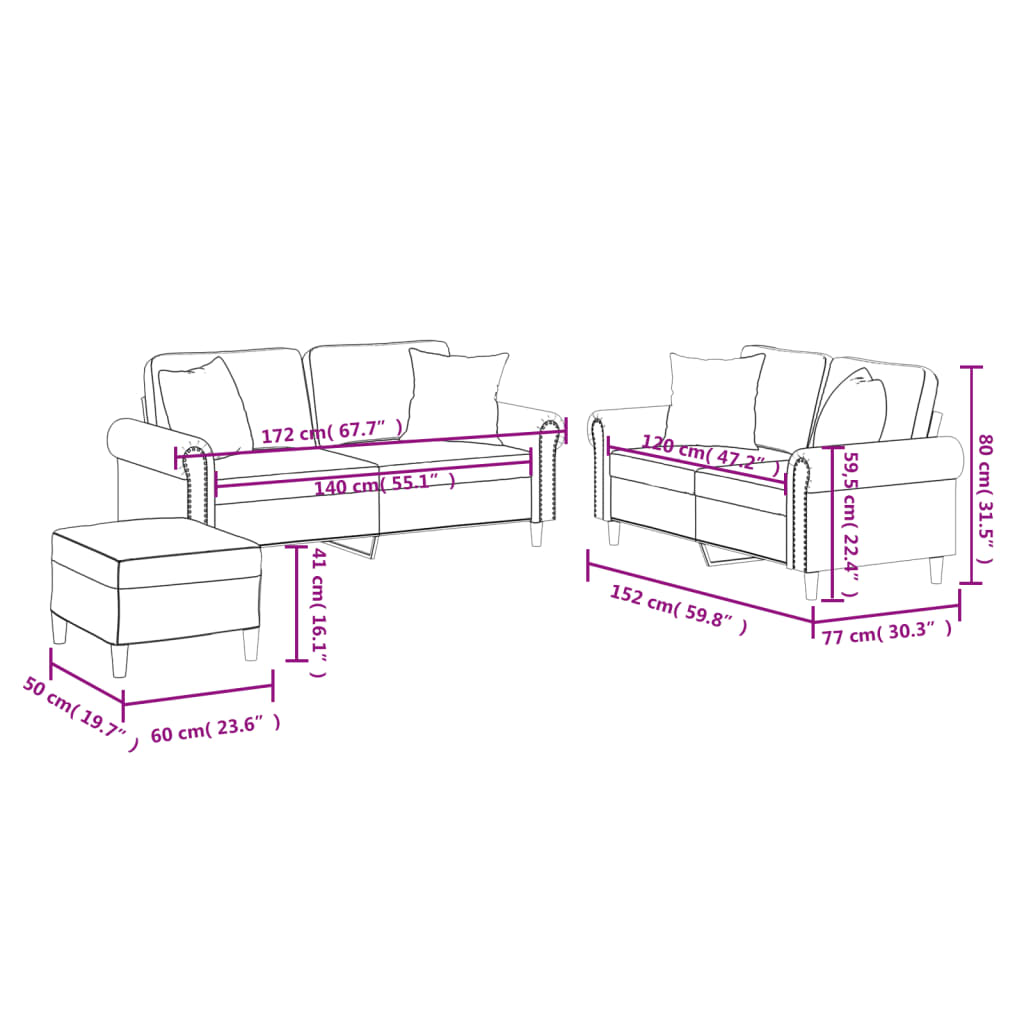 3 részes szürke műbőr ülőgarnitúra párnákkal