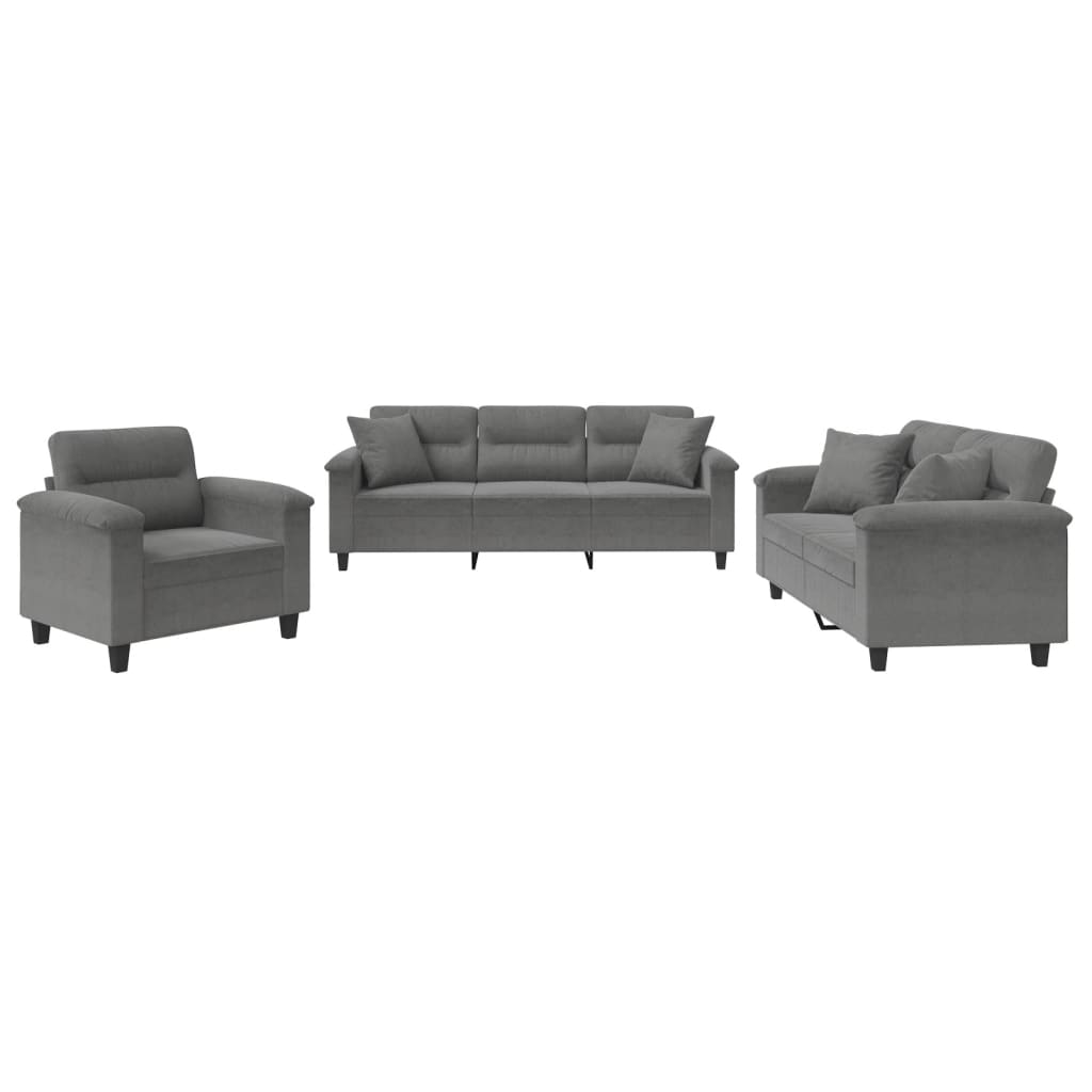 3 részes sötétszürke mikroszálas szövet ülőgarnitúra párnákkal