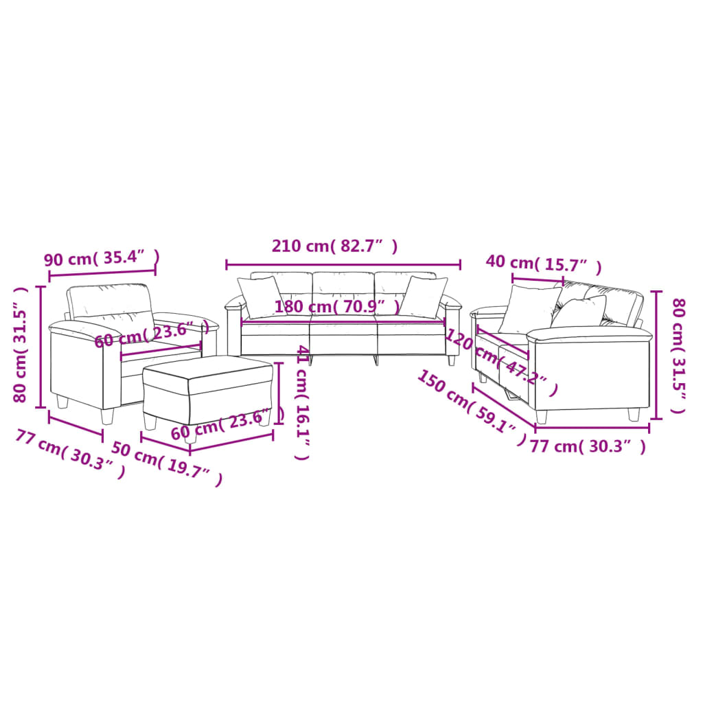 4 részes bézs mikroszálas szövet ülőgarnitúra párnával
