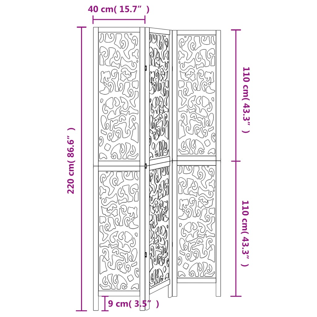 3 paneles fehér tömör császárfa térelválasztó