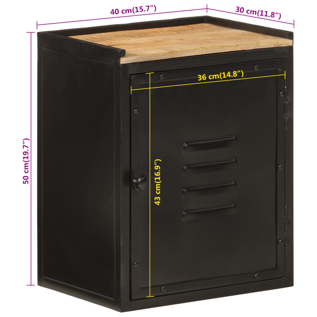 Vas és tömör mangófa fürdőszobai szekrény 40 x 30 x 50 cm