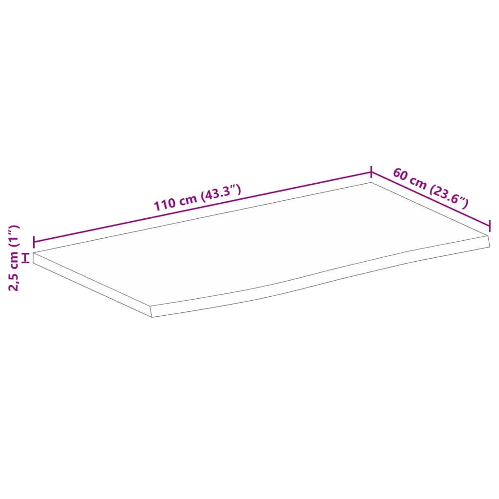 Tömör nyers mangófa természetes élű asztallap 110 x 60 x 2,5 cm