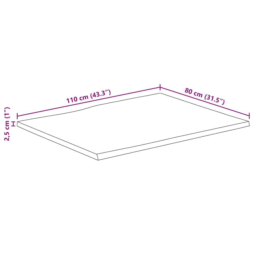 Tömör mangófa természetes élű asztallap 110 x 80 x 2,5 cm