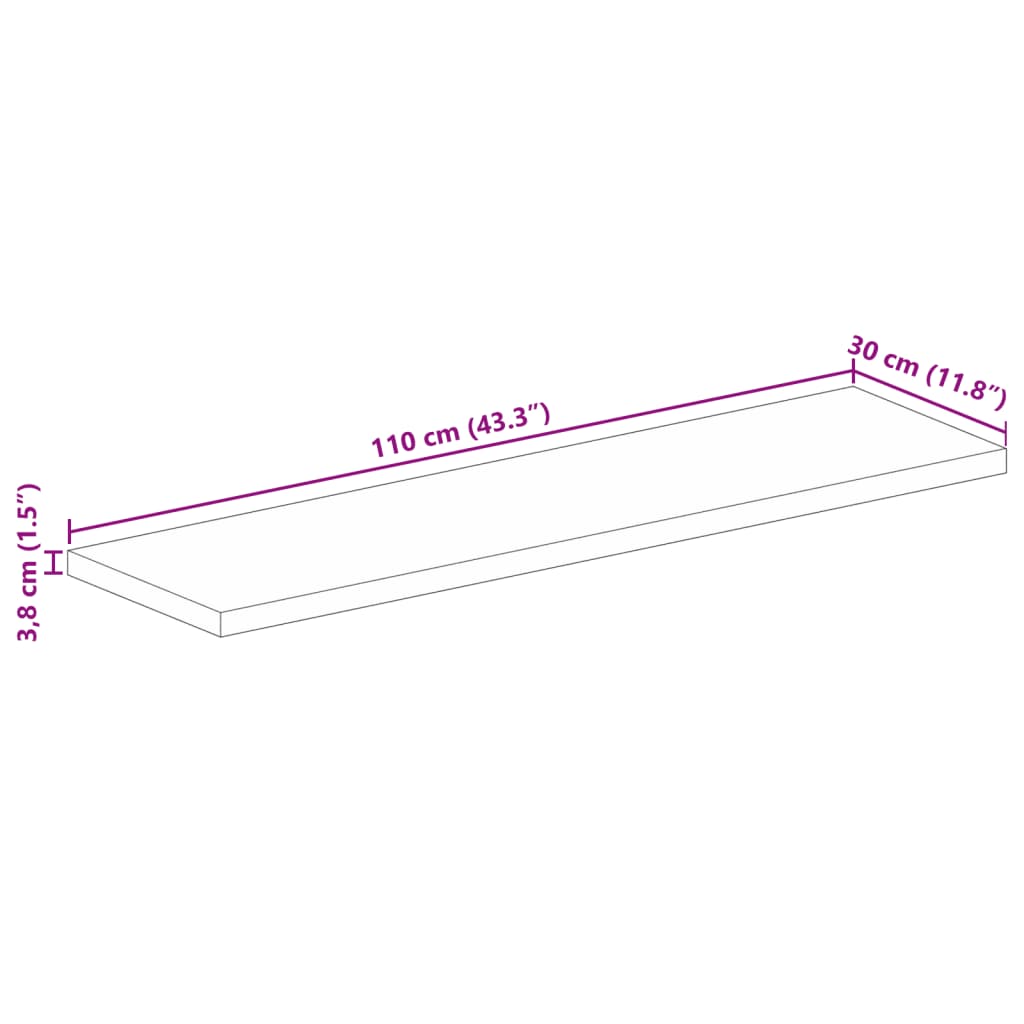 Tömör újrahasznosított fa téglalap alakú asztallap 110x30x3,8cm