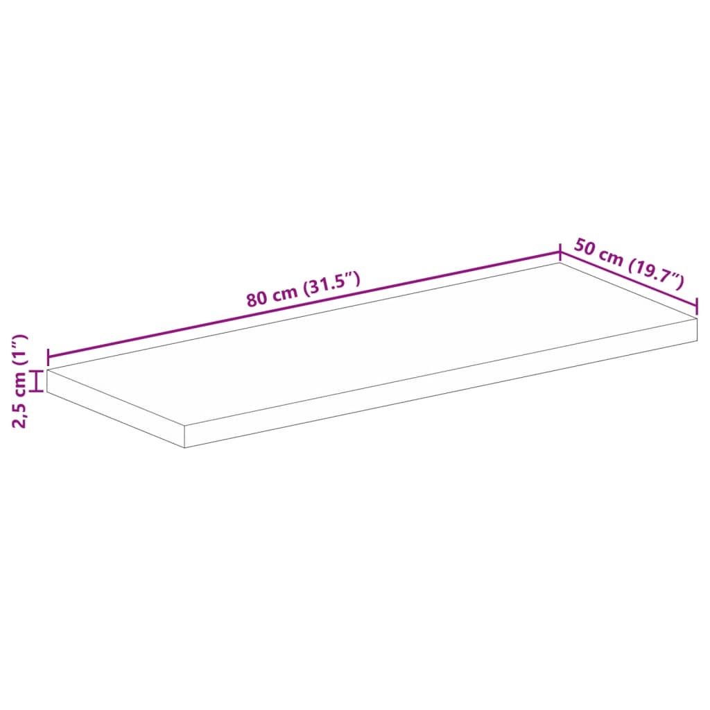 Tömör nyers mangófa téglalap alakú asztallap 80x50x2,5 cm