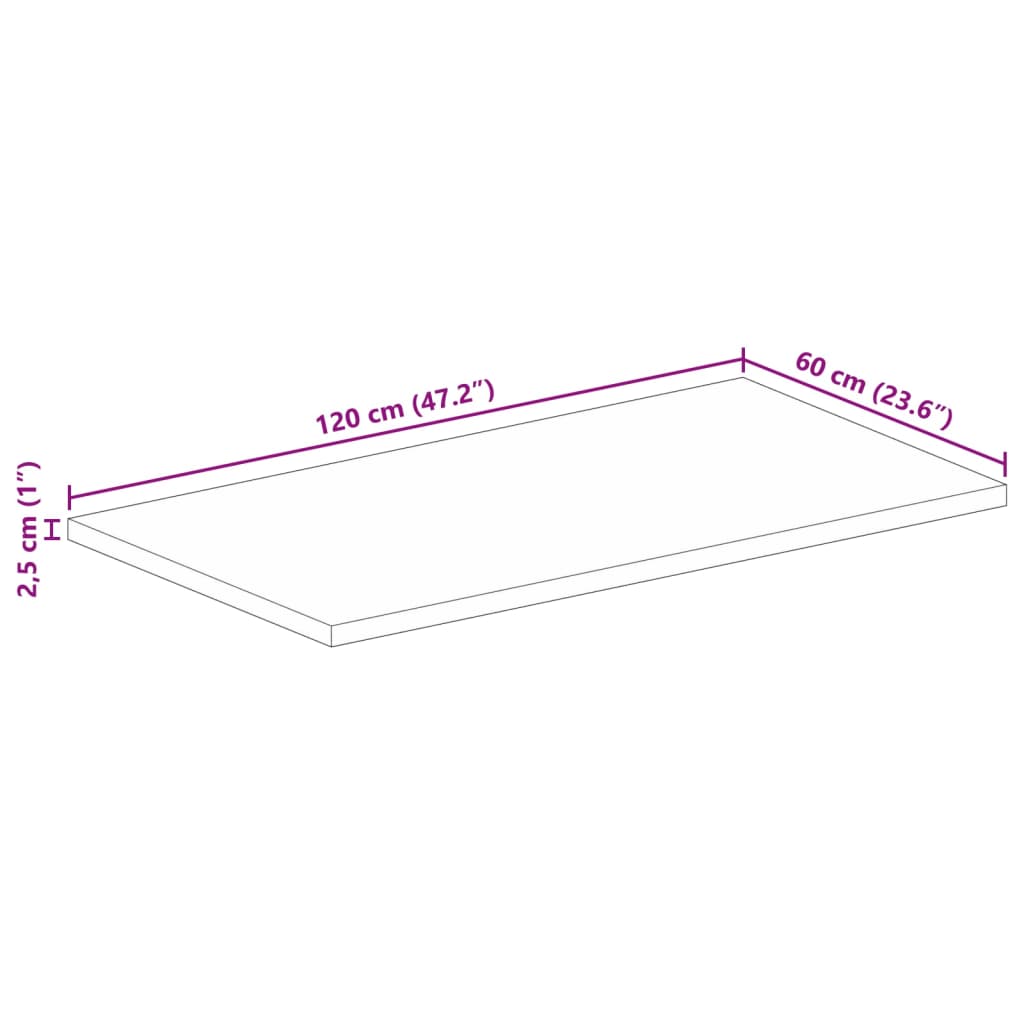 Tömör nyers mangófa téglalap alakú asztallap 120x60x2,5 cm