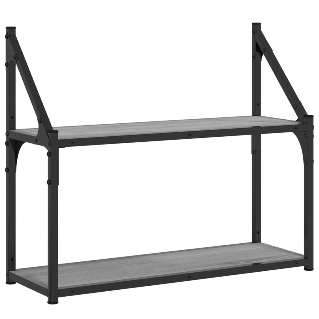 2 szintes szürke sonoma színű szerelt fa fali polc 60x21x51 cm
