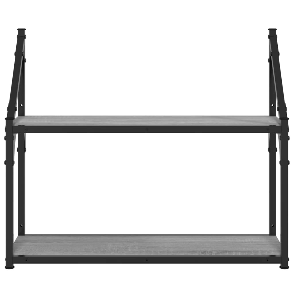 2 szintes szürke sonoma színű szerelt fa fali polc 60x21x51 cm
