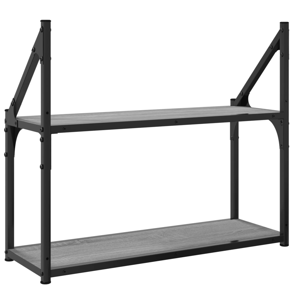 2 szintes szürke sonoma színű szerelt fa fali polc 60x21x51 cm