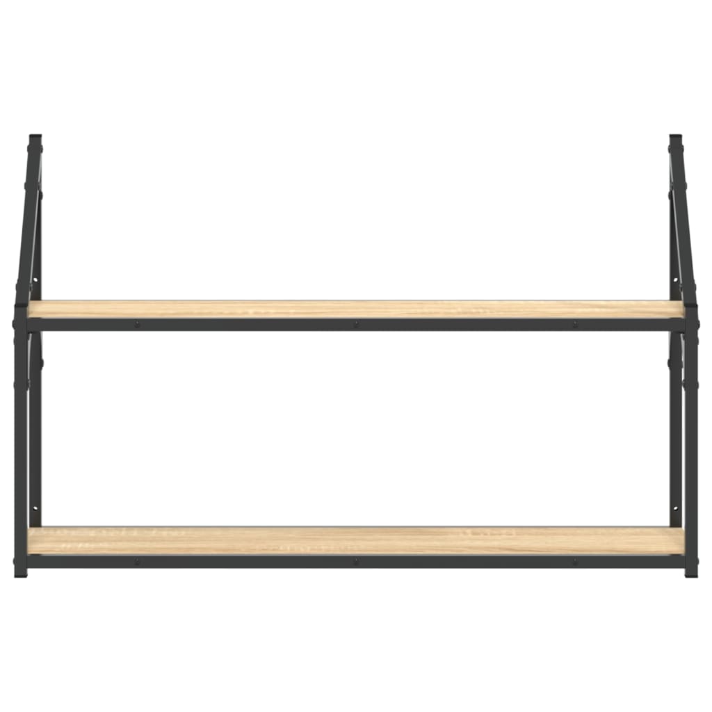 2 szintes sonoma tölgy színű szerelt fa fali polc 80x21x51 cm