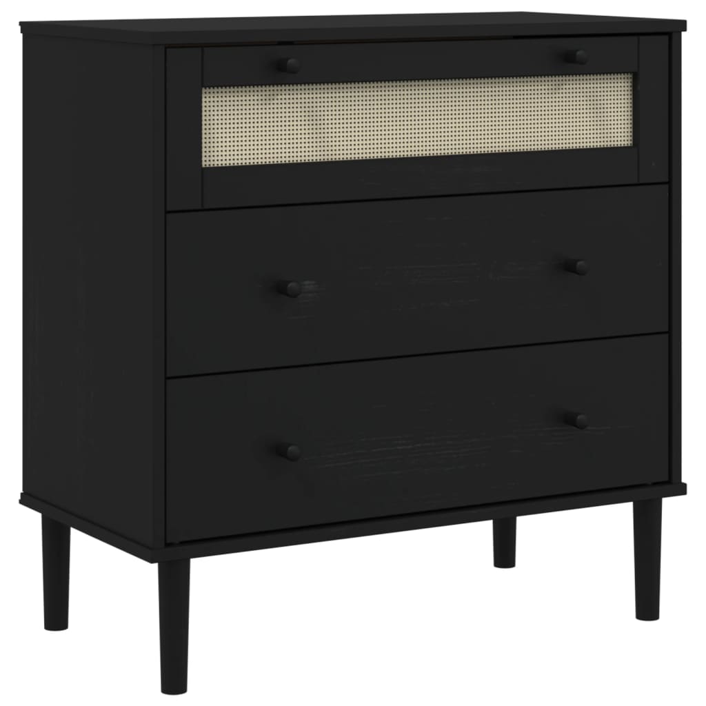 Senja fekete rattan hatású tömör fenyőfa komód 80 x 40 x 80 cm