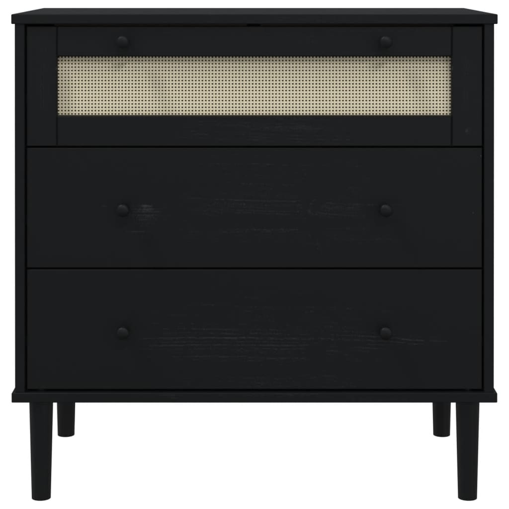 Senja fekete rattan hatású tömör fenyőfa komód 80 x 40 x 80 cm