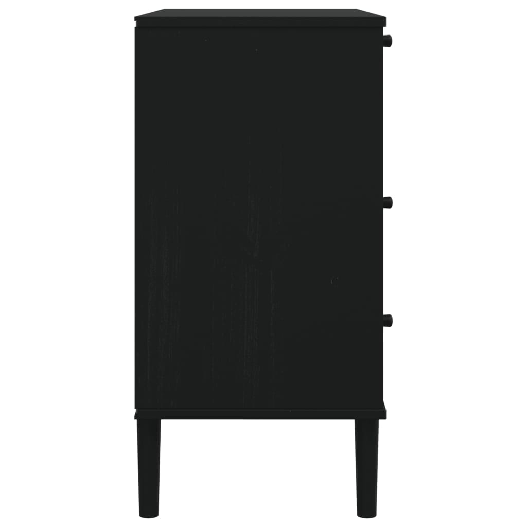 Senja fekete rattan hatású tömör fenyőfa komód 80 x 40 x 80 cm