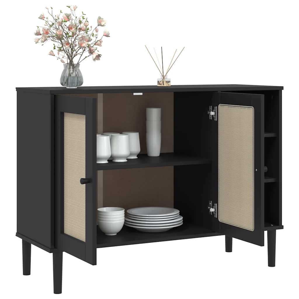 Senja fekete rattan hatású tálalószekrény 112 x 40 x 80 cm