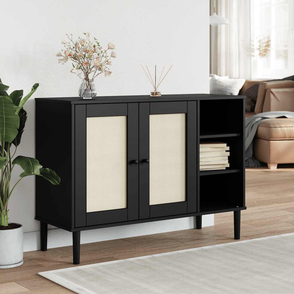 Senja fekete rattan hatású tálalószekrény 112 x 40 x 80 cm