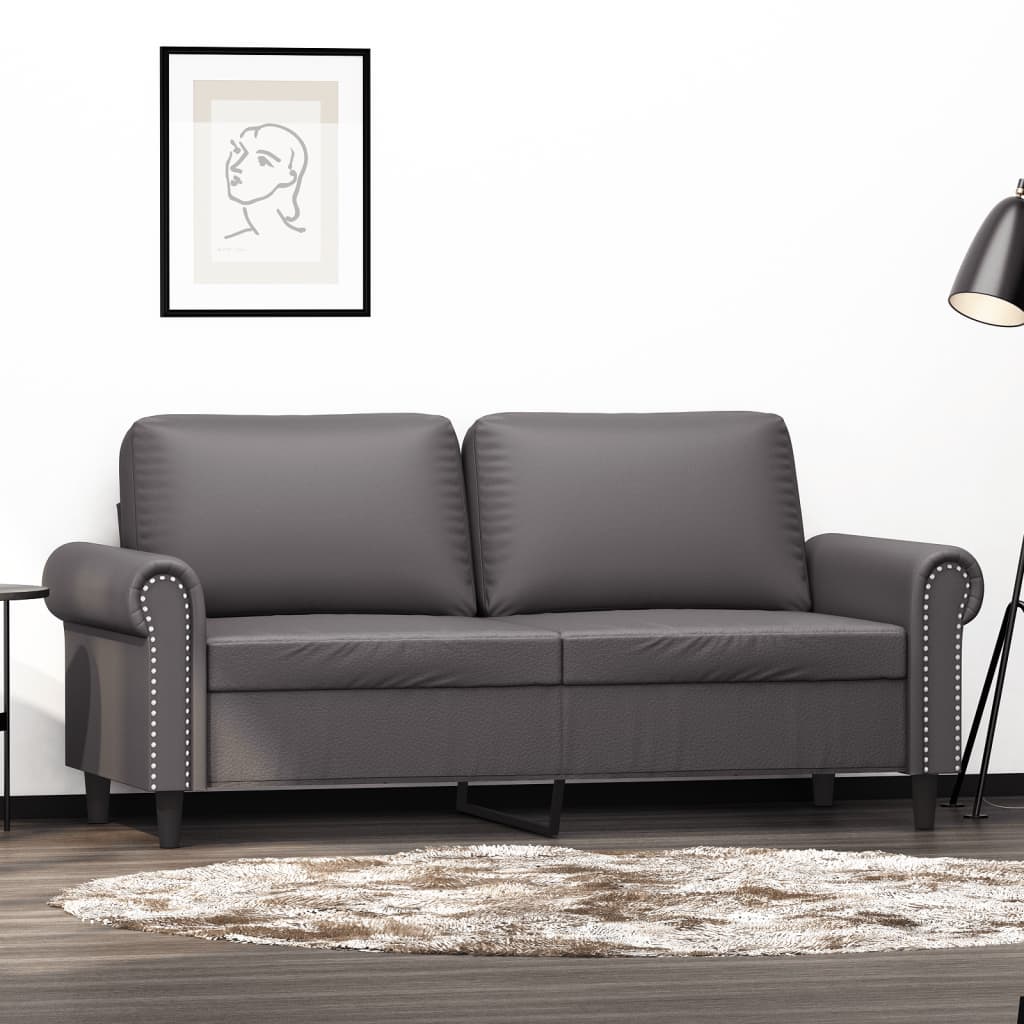 2 személyes szürke műbőr kanapé 140 cm