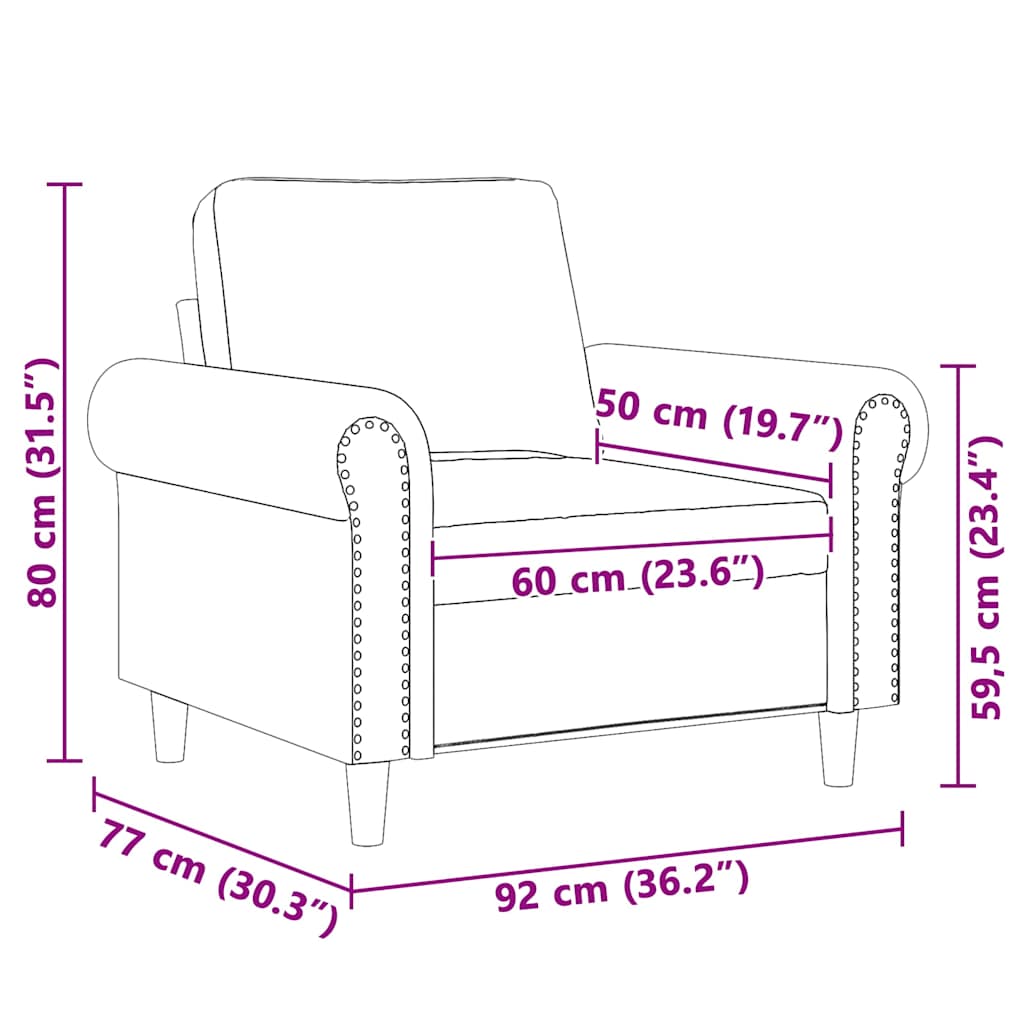 Krémszínű bársony kanapéfotel 60 cm