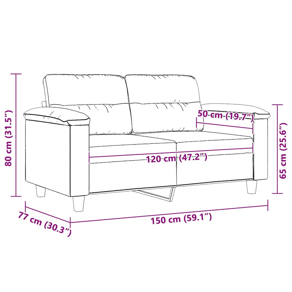 Kétszemélyes világosszürke mikroszálas szövetkanapé 120 cm