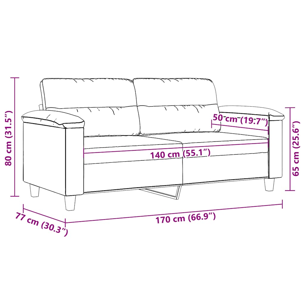 Kétszemélyes világosszürke mikroszálas szövetkanapé 140 cm