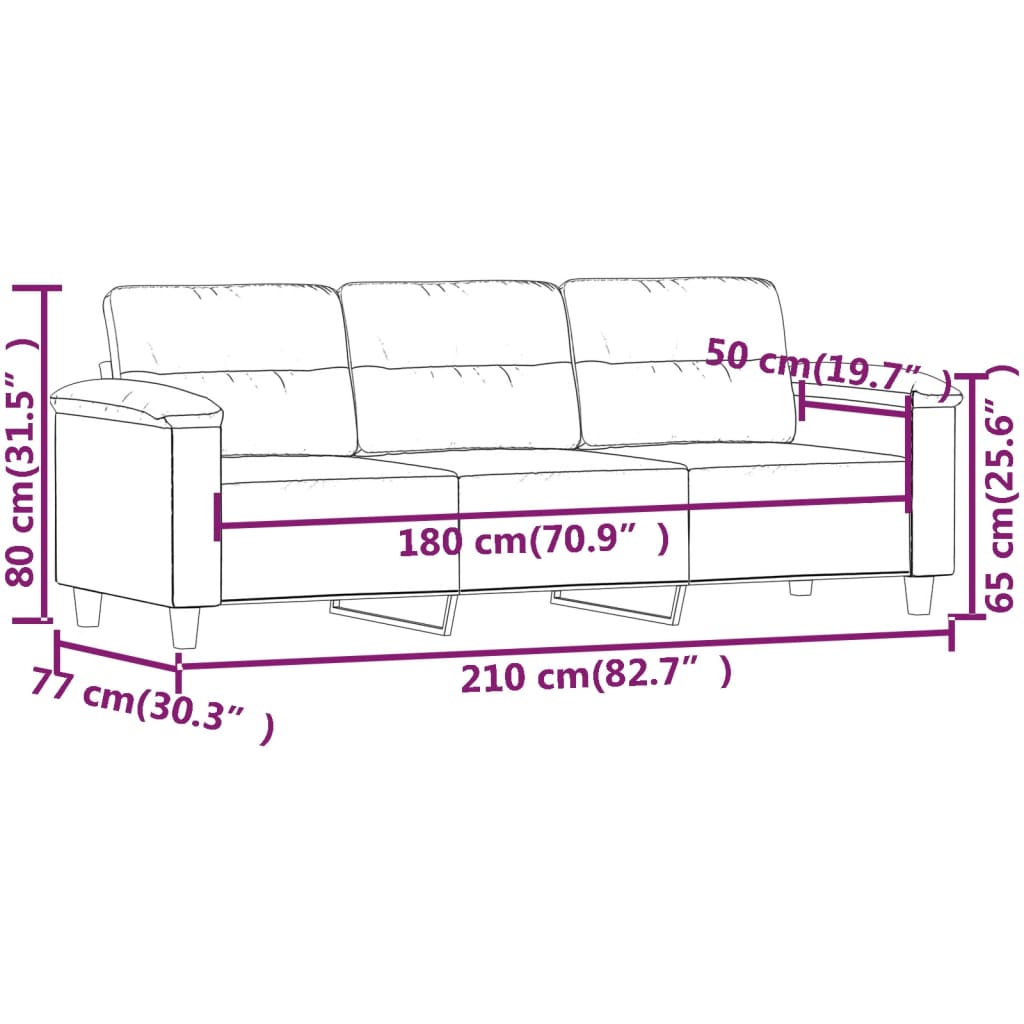 3 személyes sötétszürke mikroszálas szövetkanapé 180 cm