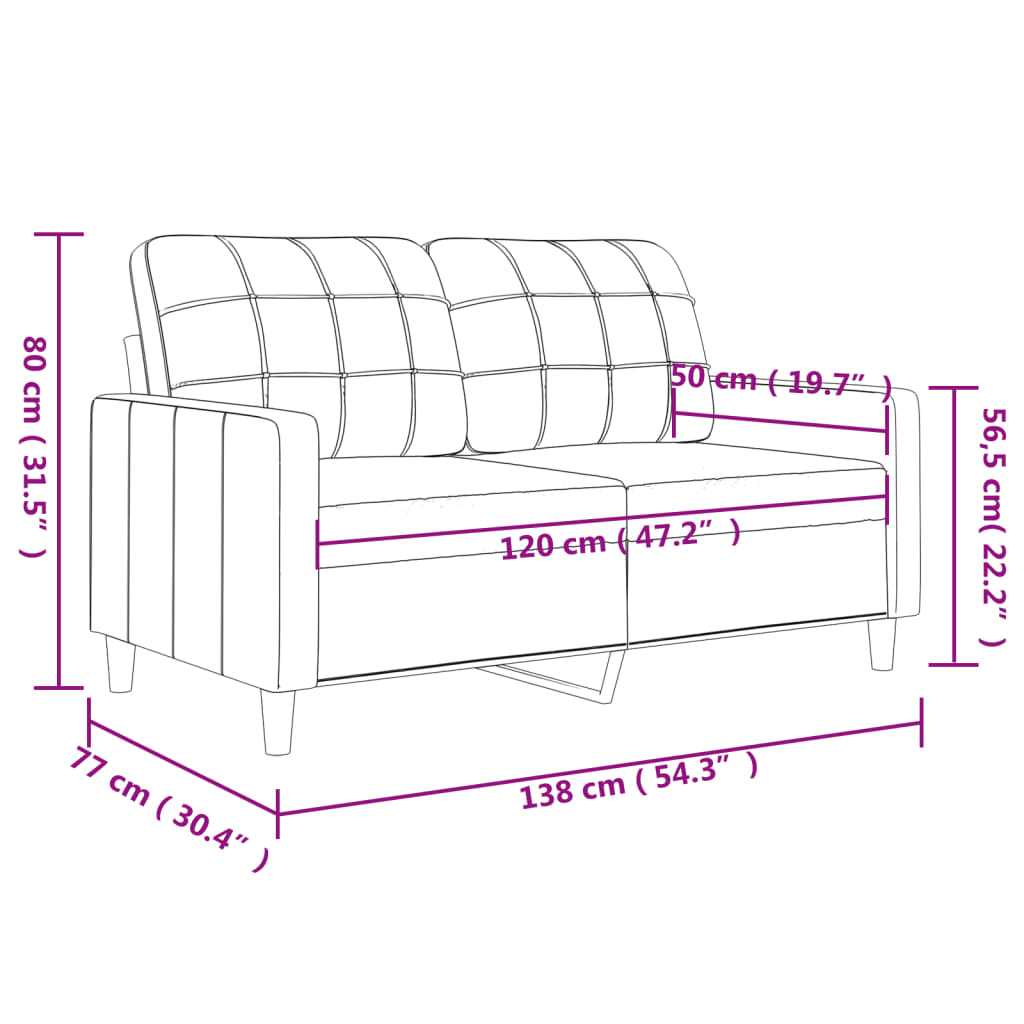 Kétszemélyes fekete szövetkanapé 120 cm