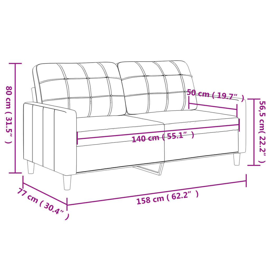2 személyes szürke műbőr kanapé 140 cm