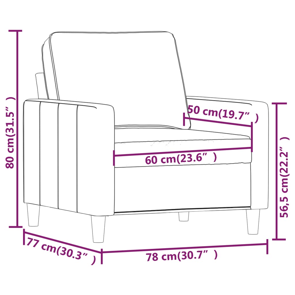 Világosszürke bársony kanapéfotel 60 cm