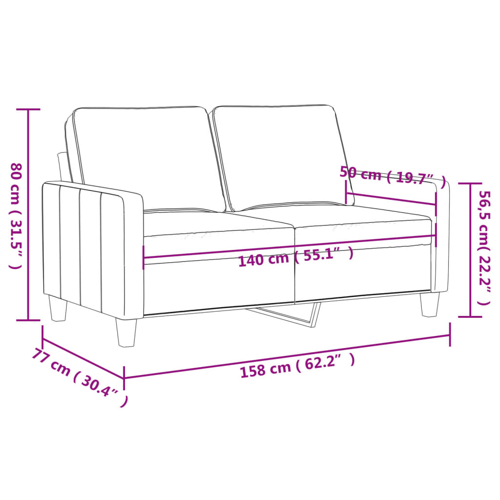 Kétszemélyes krémszínű bársony kanapé 140 cm