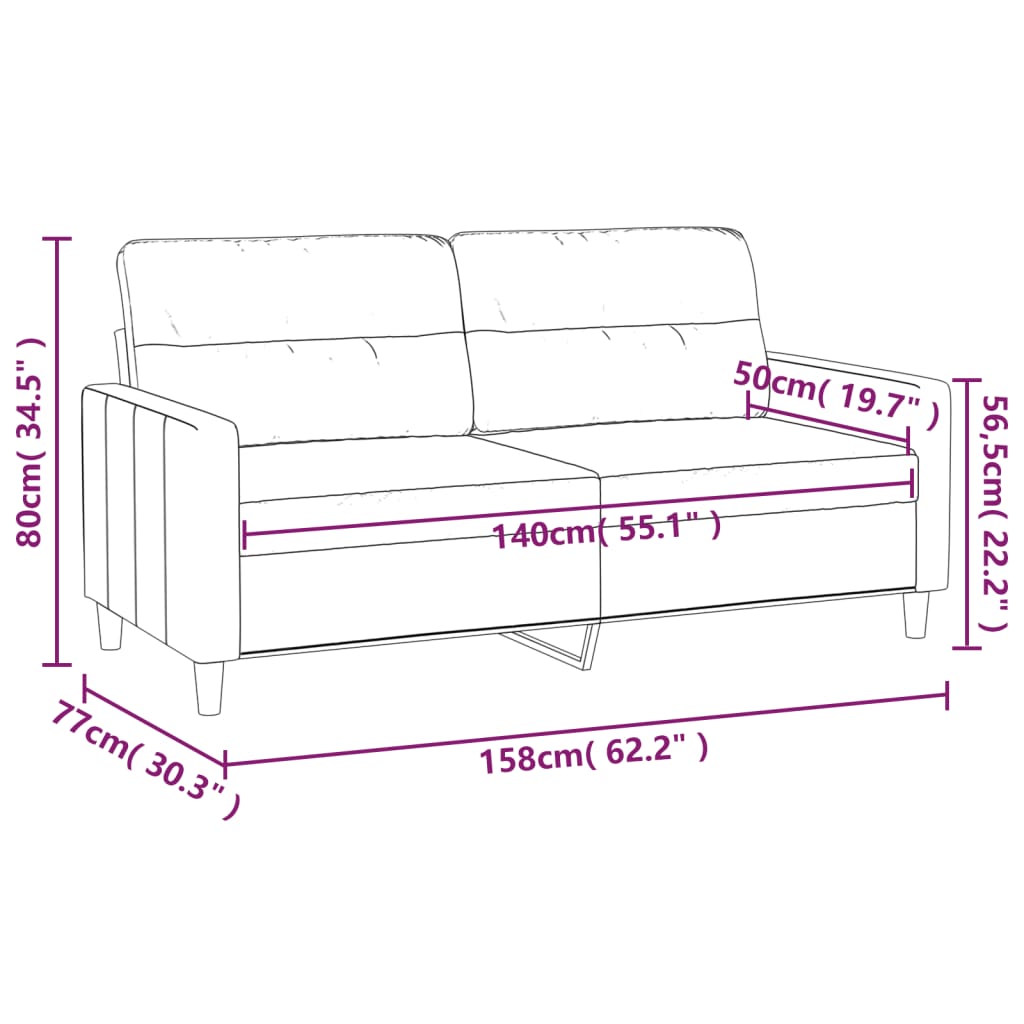 Kétszemélyes fekete szövetkanapé 140 cm