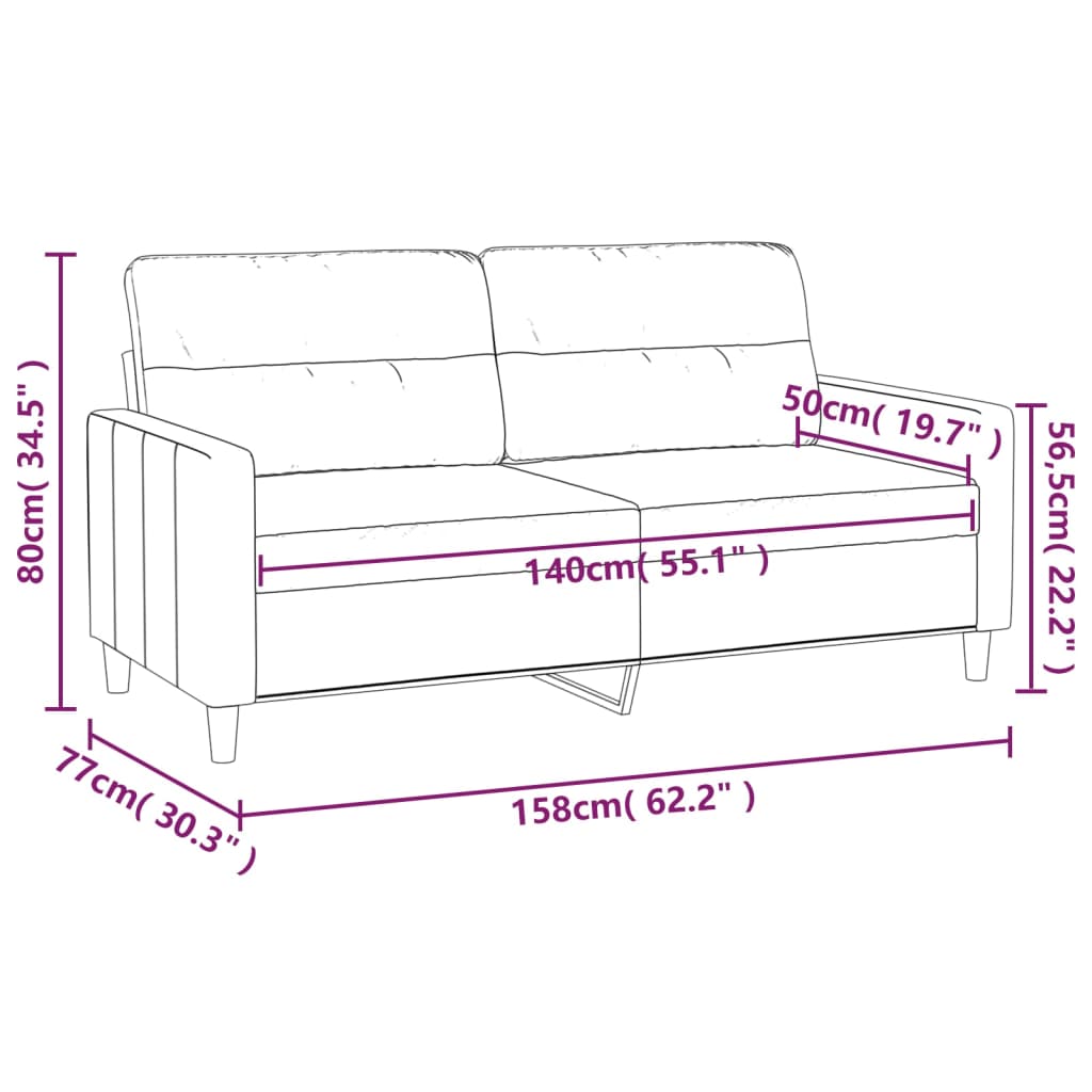 Kétszemélyes tópszínű szövet kanapé 140 cm