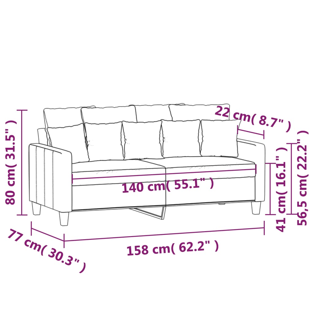 Kétszemélyes krémszínű szövetkanapé 140 cm