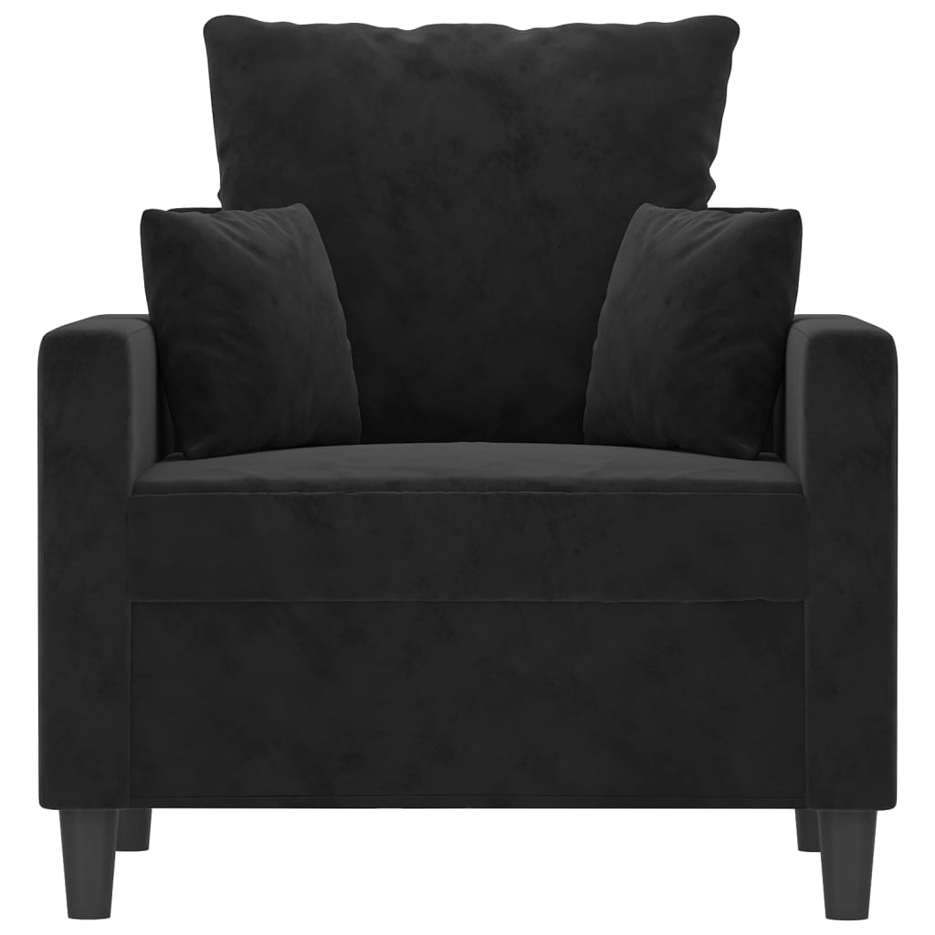 Fekete bársony kanapéfotel 60 cm
