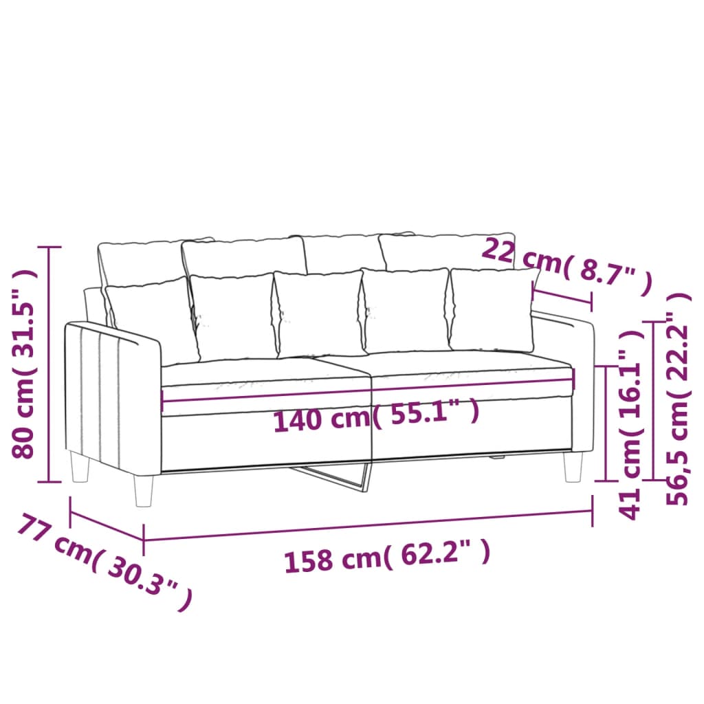 Kétszemélyes barna bársony kanapé 140 cm