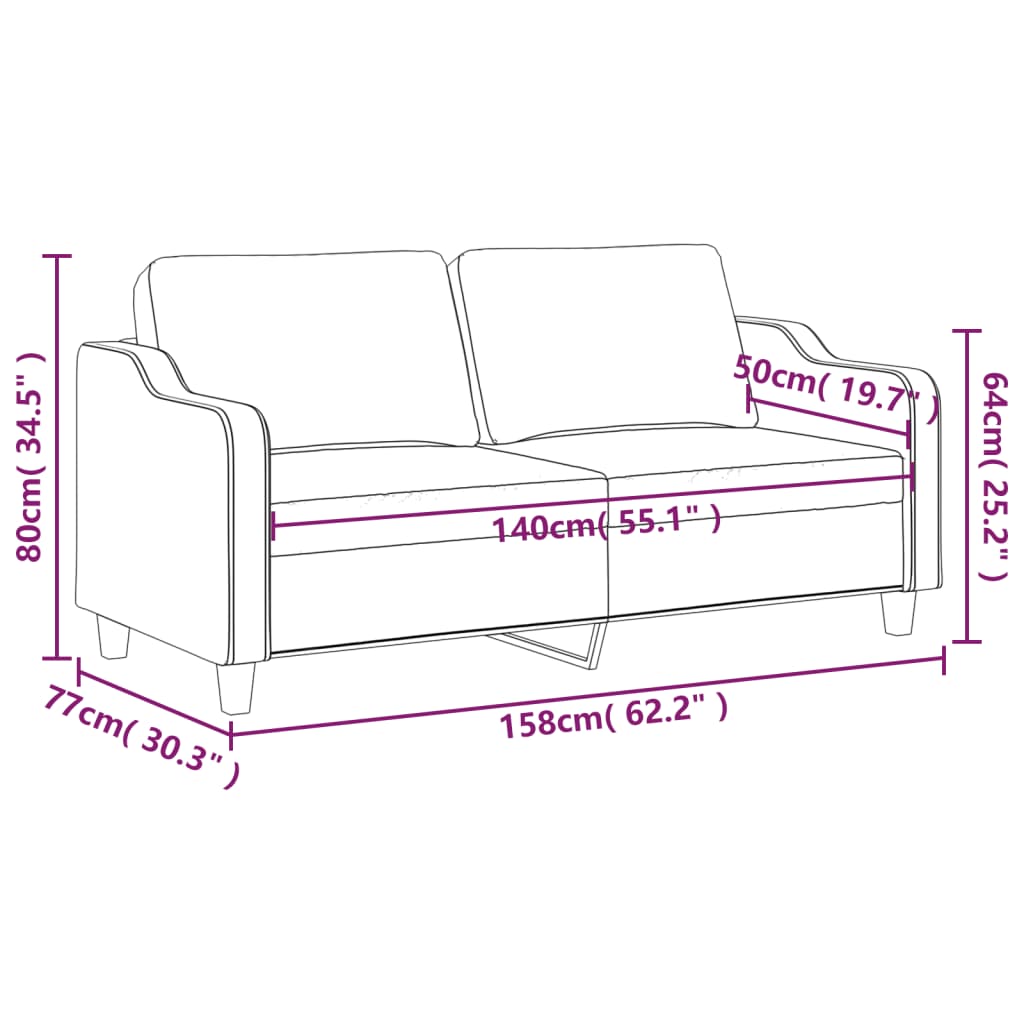 Kétszemélyes fekete szövetkanapé 140 cm