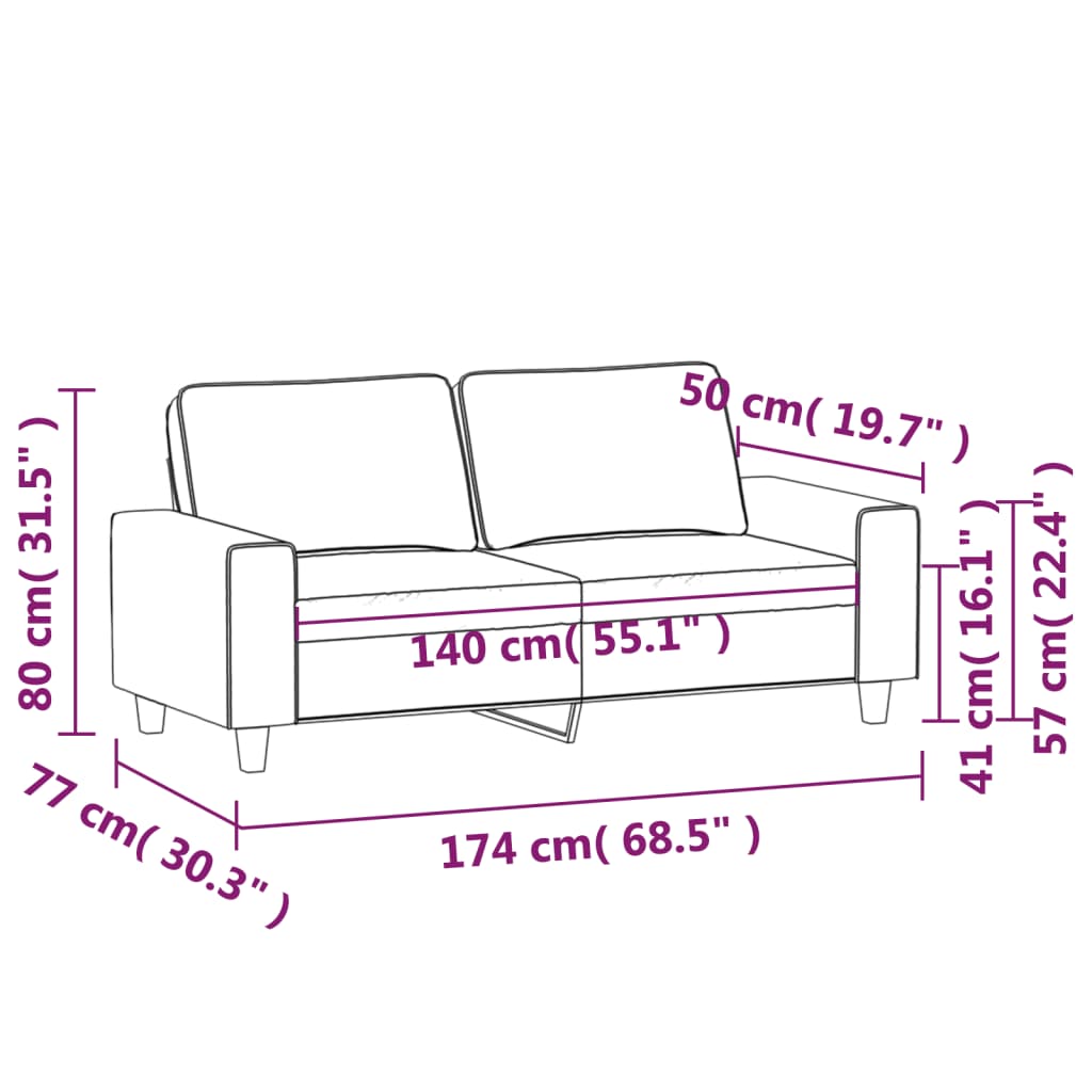 Kétszemélyes tópszínű szövet kanapé 140 cm