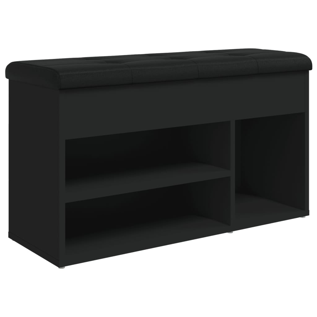 Fekete szerelt fa cipőtároló pad 82 x 32 x 45,5 cm