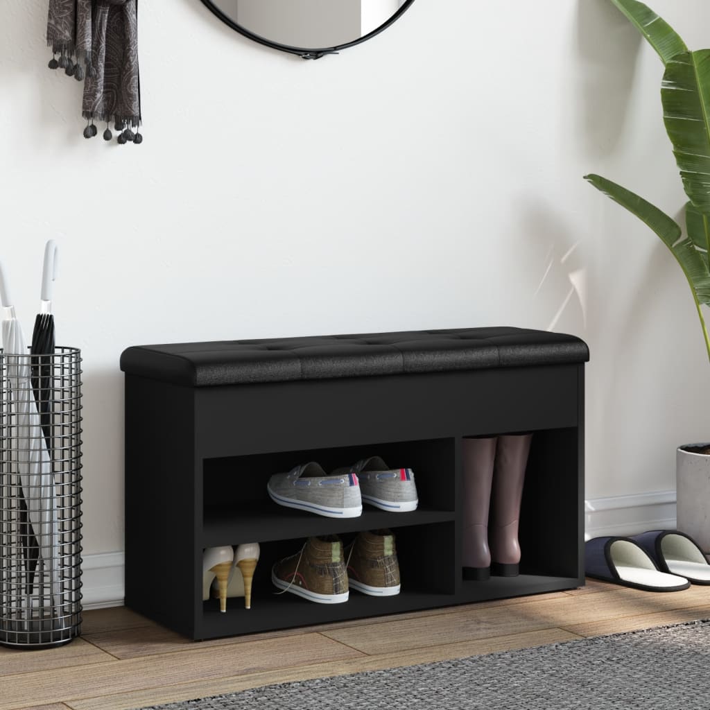Fekete szerelt fa cipőtároló pad 82 x 32 x 45,5 cm