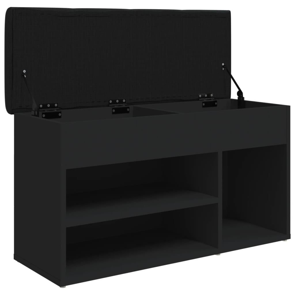 Fekete szerelt fa cipőtároló pad 82 x 32 x 45,5 cm