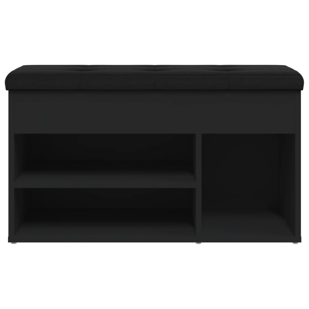 Fekete szerelt fa cipőtároló pad 82 x 32 x 45,5 cm