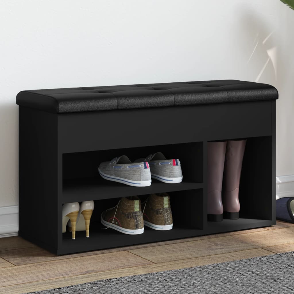 Fekete szerelt fa cipőtároló pad 82 x 32 x 45,5 cm