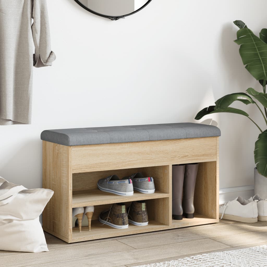 Sonoma tölgy színű szerelt fa cipőtároló pad 82 x 32 x 45,5 cm