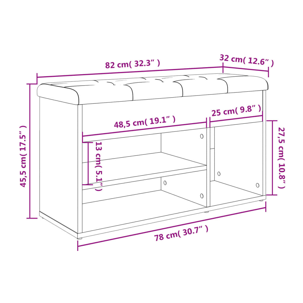 Sonoma tölgy színű szerelt fa cipőtároló pad 82 x 32 x 45,5 cm