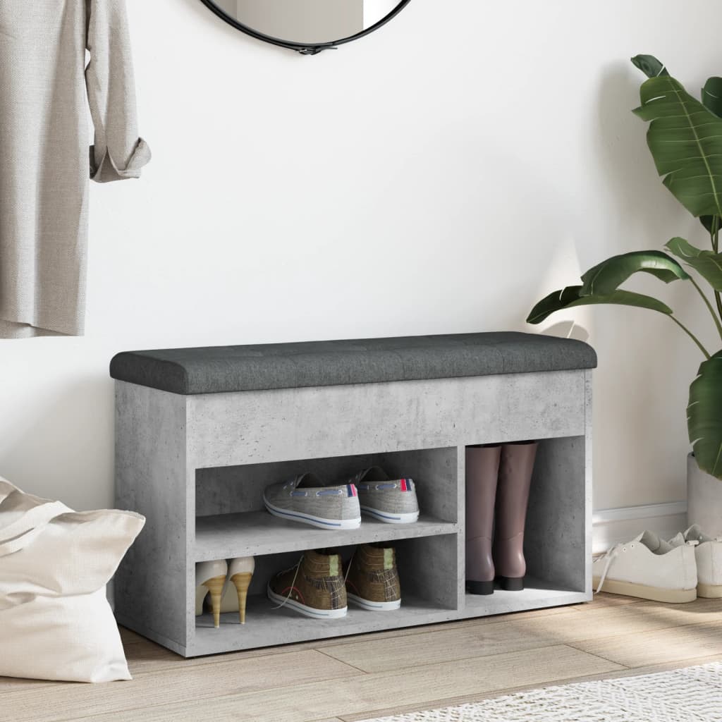 Betonszürke szerelt fa cipőtároló pad 82 x 32 x 45,5 cm