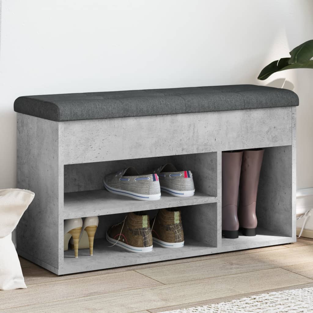 Betonszürke szerelt fa cipőtároló pad 82 x 32 x 45,5 cm