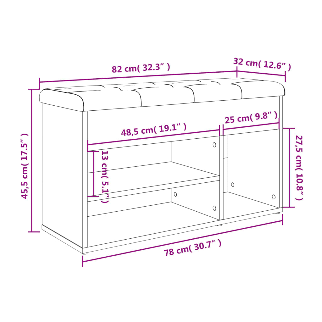 Barna tölgy színű szerelt fa cipőtároló pad 82 x 32 x 45,5 cm Barna tölgy színű szerelt fa cipőtároló pad 82 x 32 x 45,5 cm