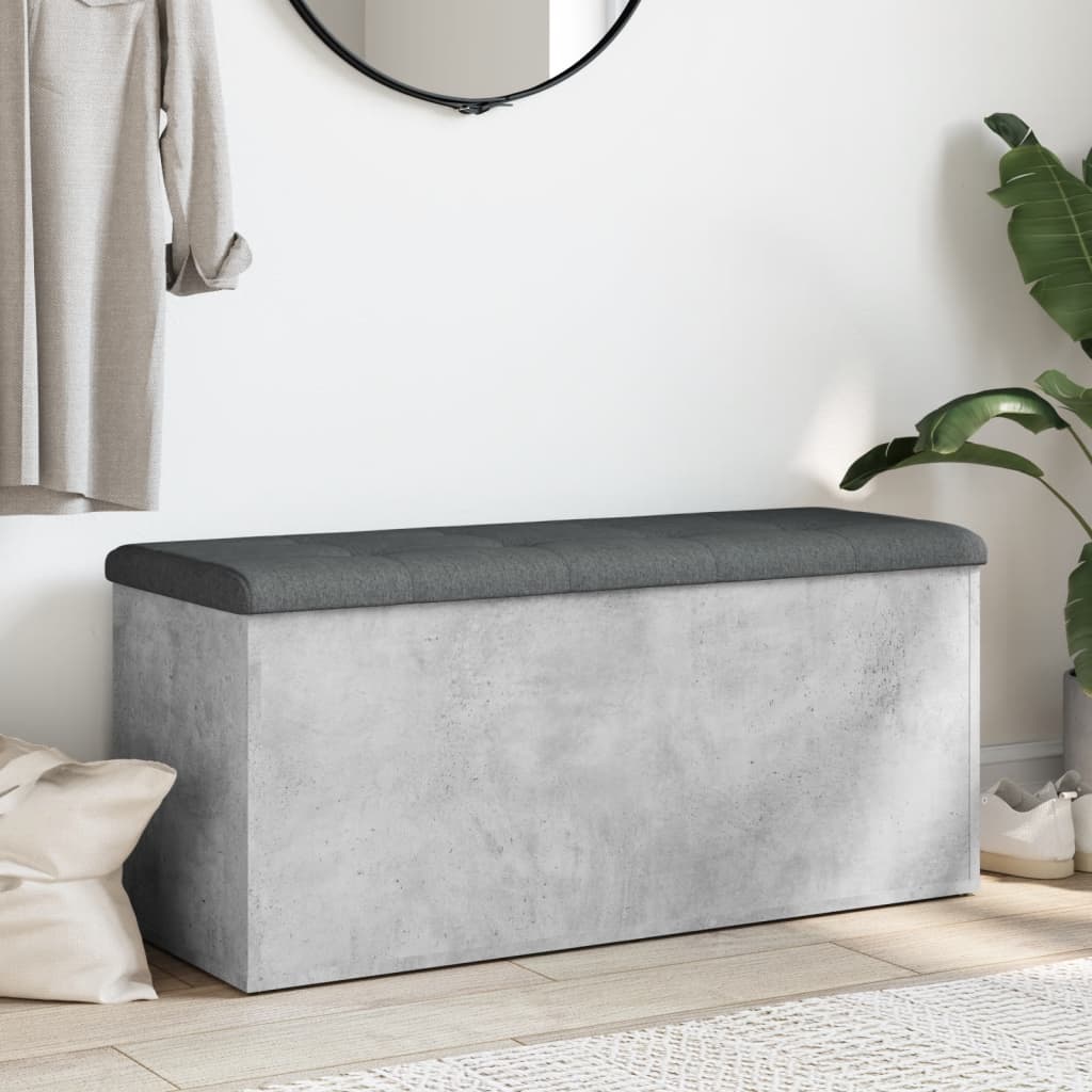 Betonszürke szerelt fa tárolópad 102 x 42 x 45 cm