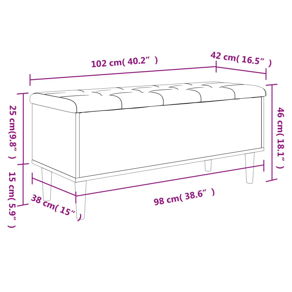 Barna tölgy színű szerelt fa tárolópad 102x42x46 cm