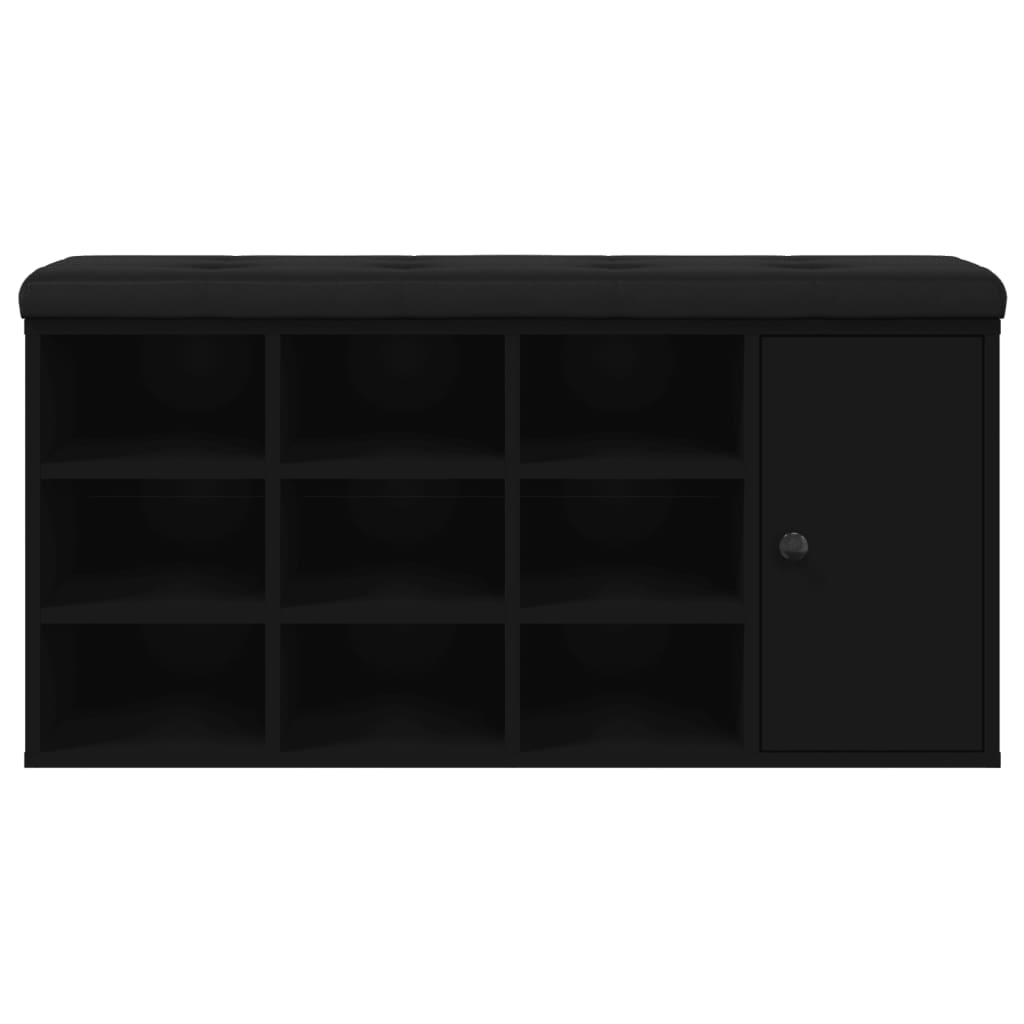 Fekete szerelt fa cipőtároló pad 102 x 32 x 50 cm